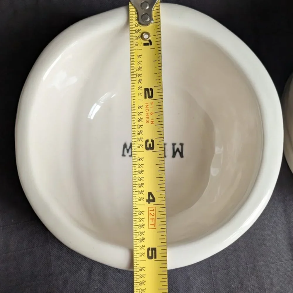 2 Rae Dunn Magenta Boutique Cat Bowls Gold Fish SLURP MEOW Pet Water Food Bowls
